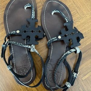 Tory Burch Black and Tan Strappy Sandals